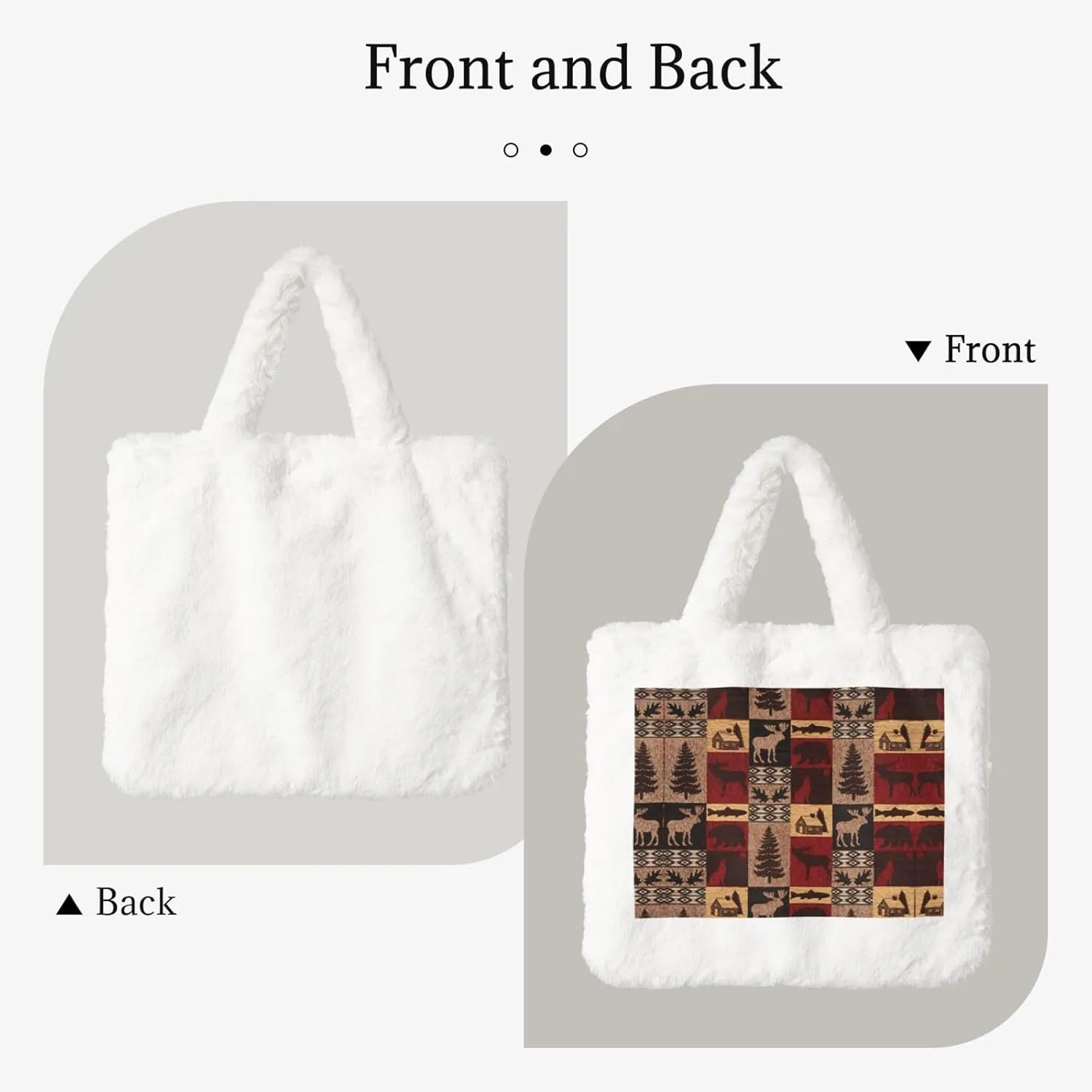 Lodge Bear Deer Fish Printing Soft Plush Handbag For Womens Tote Bag For Women,Women Satchel Bags Wallet Purse For Gifts