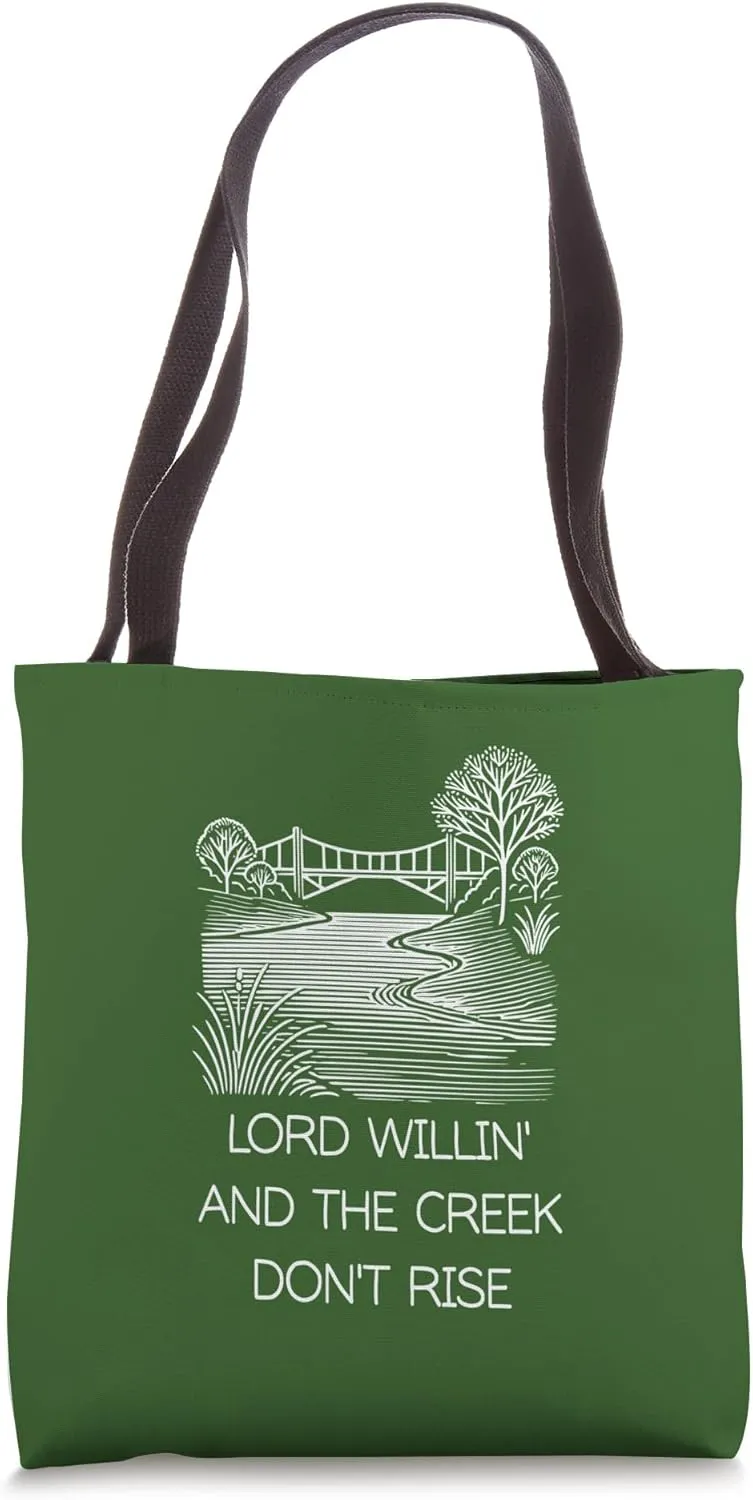 Lord Willing And Creek Don't Rise Christian Country Retro Tote Bag