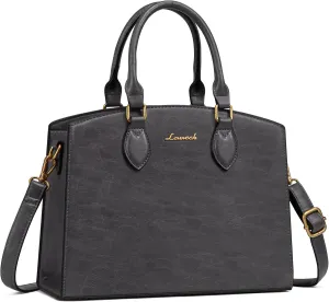 LOVEVOOK PU Leather Satchel Bag, Purse Handbag for Women, Vintage Tote Shoulder Bag Trendy, PU leather Satchel Bag, Medium Ladies Hand Bag Gray