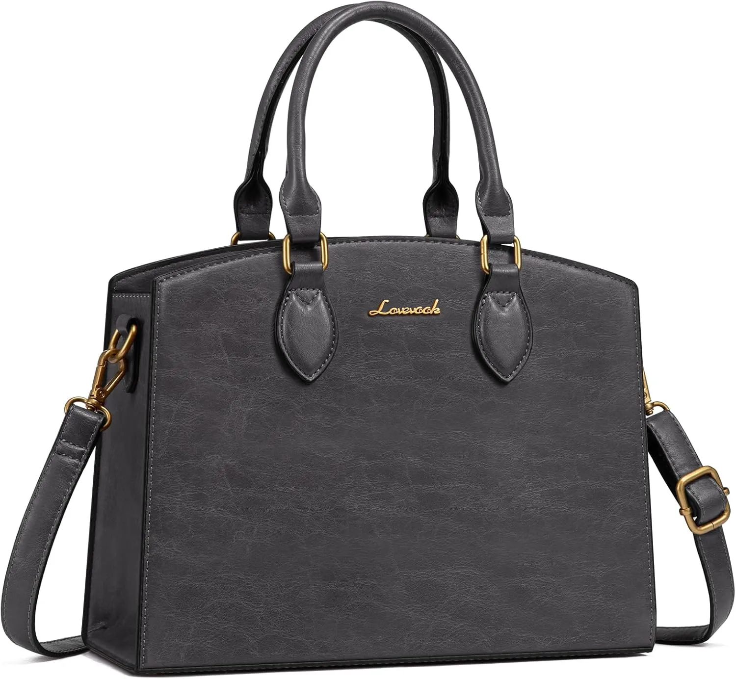 LOVEVOOK PU Leather Satchel Bag, Purse Handbag for Women, Vintage Tote Shoulder Bag Trendy, PU leather Satchel Bag, Medium Ladies Hand Bag Gray