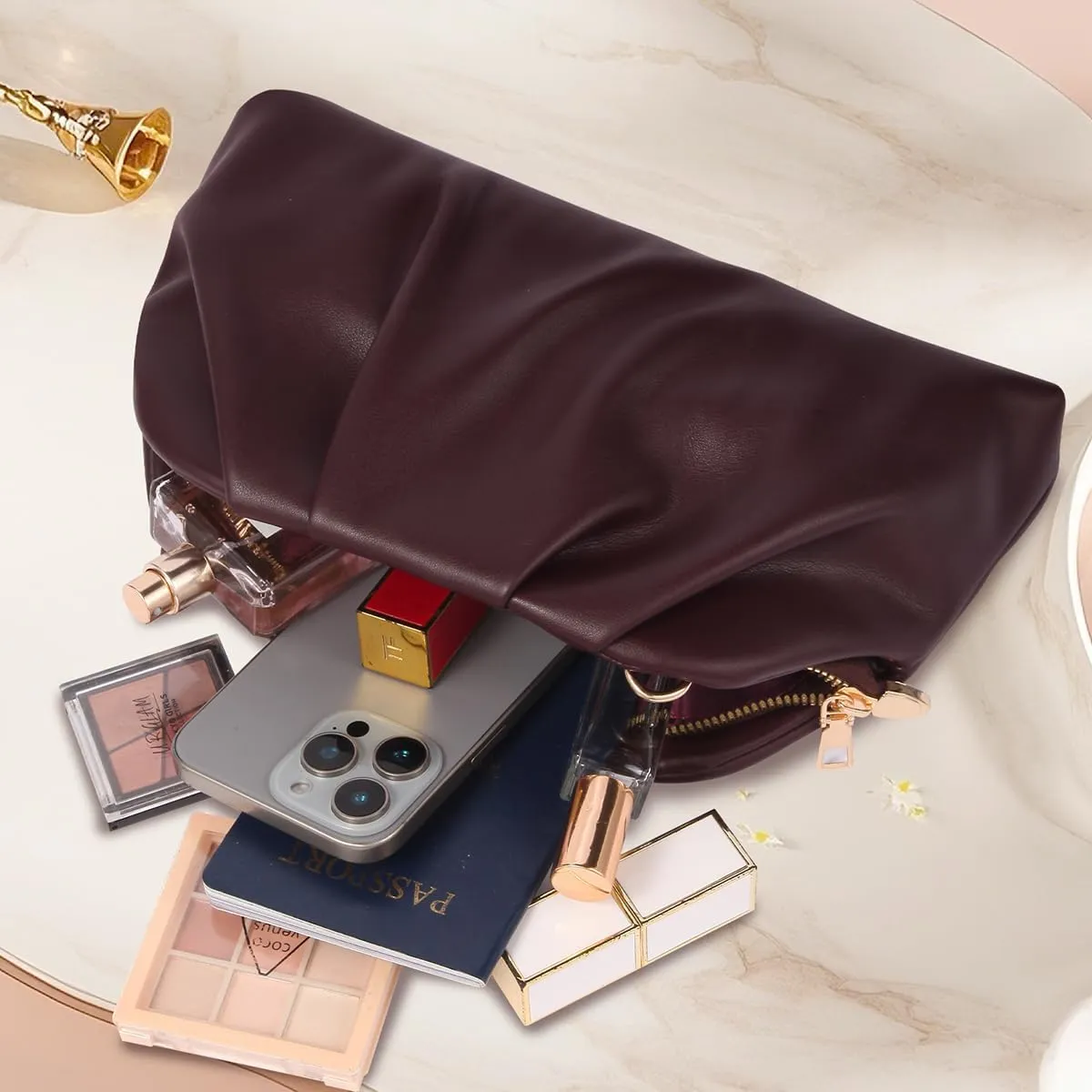 lovyoCoCo Clutch Purse for Women Soft Pleated PU Wedding Clutch, Elegant Evening Bag for Galas, Proms,Cocktail Parties