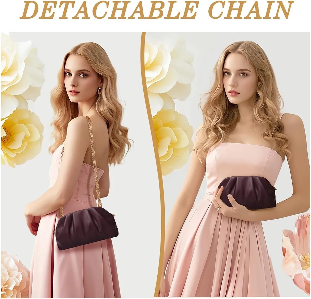 lovyoCoCo Clutch Purse for Women Soft Pleated PU Wedding Clutch, Elegant Evening Bag for Galas, Proms,Cocktail Parties