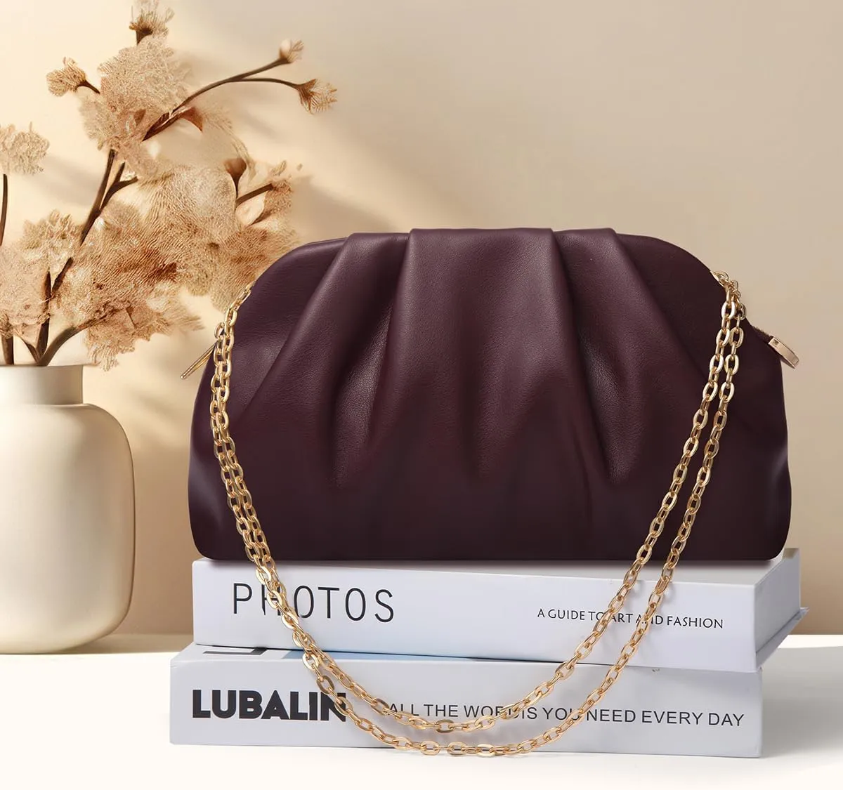 lovyoCoCo Clutch Purse for Women Soft Pleated PU Wedding Clutch, Elegant Evening Bag for Galas, Proms,Cocktail Parties