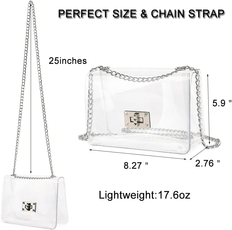 LOXOMU Clear Purse for Women, Stadium Approved Crossbody Bag, Handbag Clutch for Concerts, Work, Sports Events