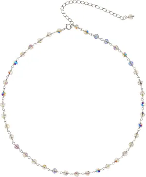 LTC Designs Austrian Crystal Aurora Borealis 4mm Choker Necklace, 14"  3" Sterling Extender for Men or Women, Perfect for Weddings, Christmas Gifts and other Special Occasions