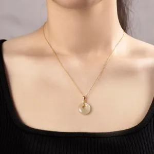 Lucky Green Jade Pendants Silver Necklace Jewelry for Women Handmade Genuine Hetian Jade 14K Gold Plated 925 Sterling Silver Simple Classic Style Bring Good Fortune Great Gift for Her