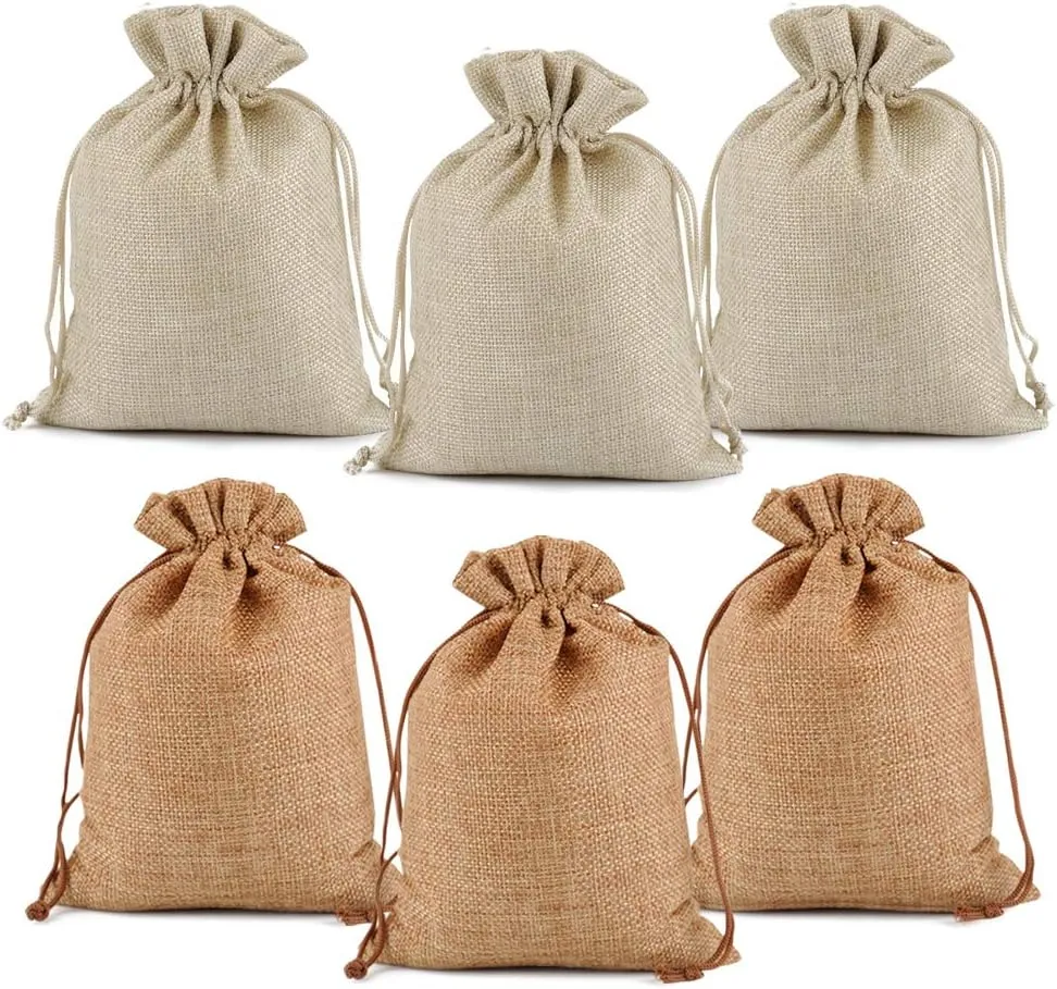 Lucky Monet 25/50/100PCS Burlap Gift Bags Wedding Hessian Jute Bags Linen Jewelry Pouches with Drawstring for Birthday, Party, Wedding Favors, Present, Art and DIY Craft (100Pcs, Cream, 7” x 9”)