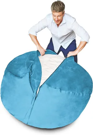 Lumaland Luxury Microsuede Outer Cover for Bean Bags Machine Washable 4-Foot Bean Bag Cover with Inlay in Light Blue Cover and Inlay ONLY