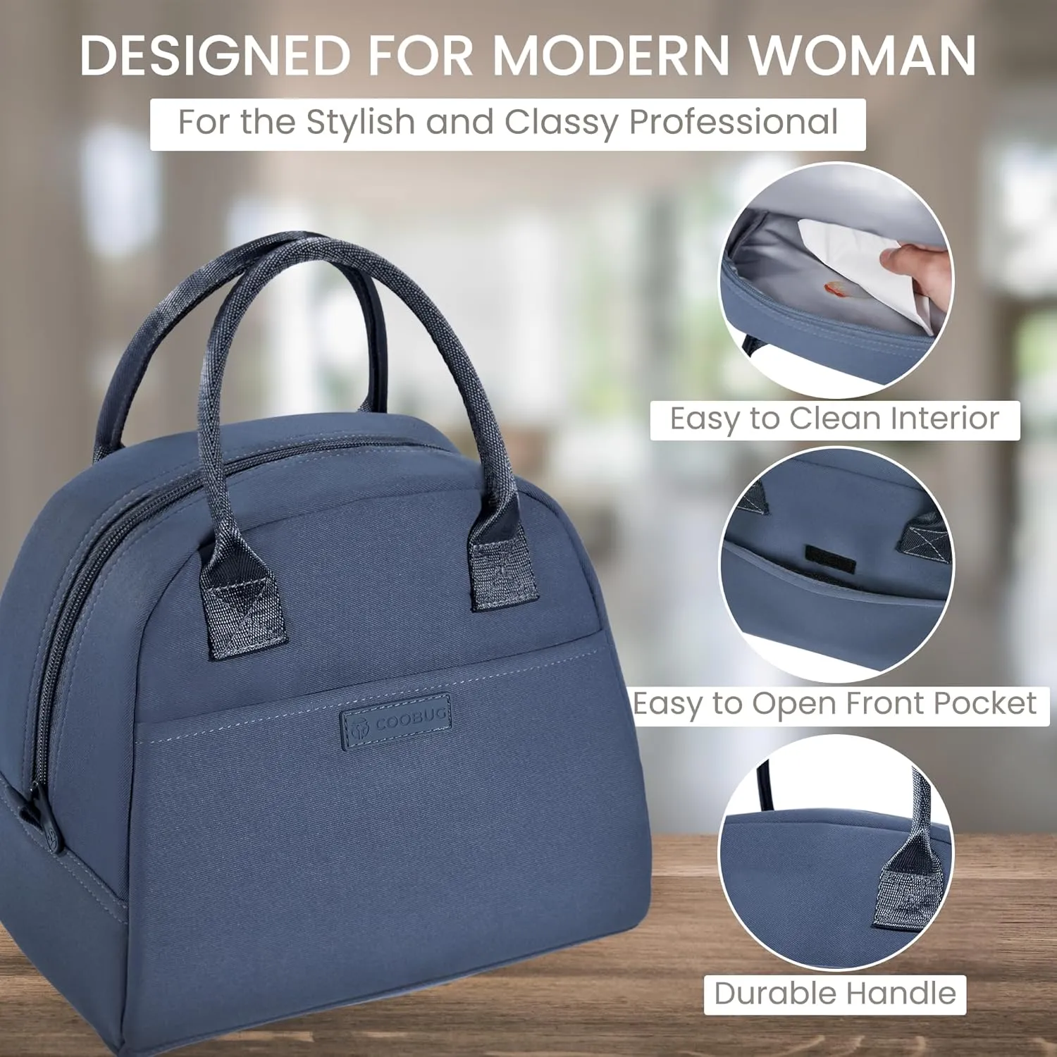 Lunch Box Bag for Women - Insulated Women's Lunch Bags for Work, Fashionable Adult Meal Prep Bag, Leakproof Thermal Cooler Tote for Office, Premium Snack Bags for Female Professionals - Blue