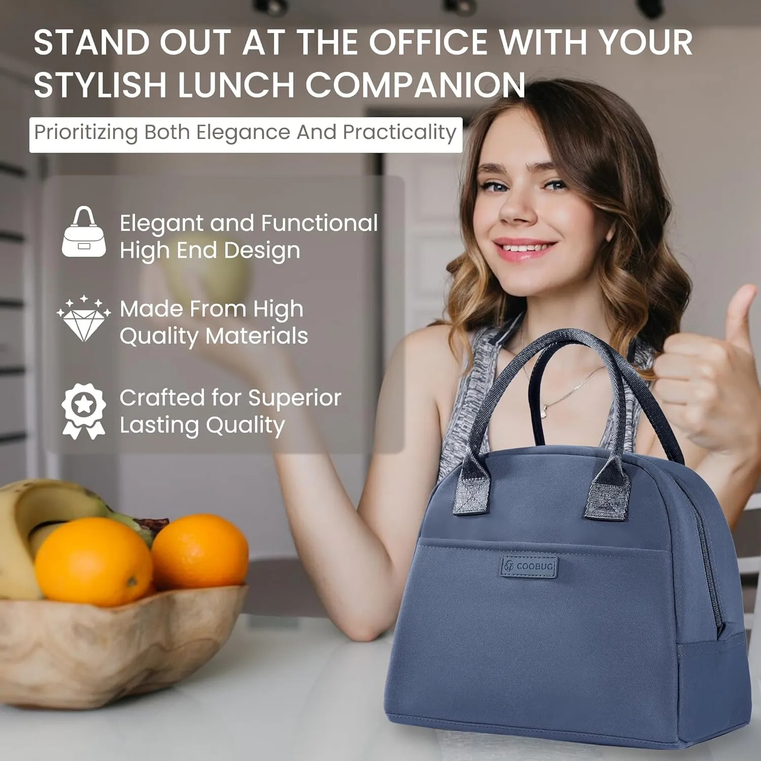 Lunch Box Bag for Women - Insulated Women's Lunch Bags for Work, Fashionable Adult Meal Prep Bag, Leakproof Thermal Cooler Tote for Office, Premium Snack Bags for Female Professionals - Blue