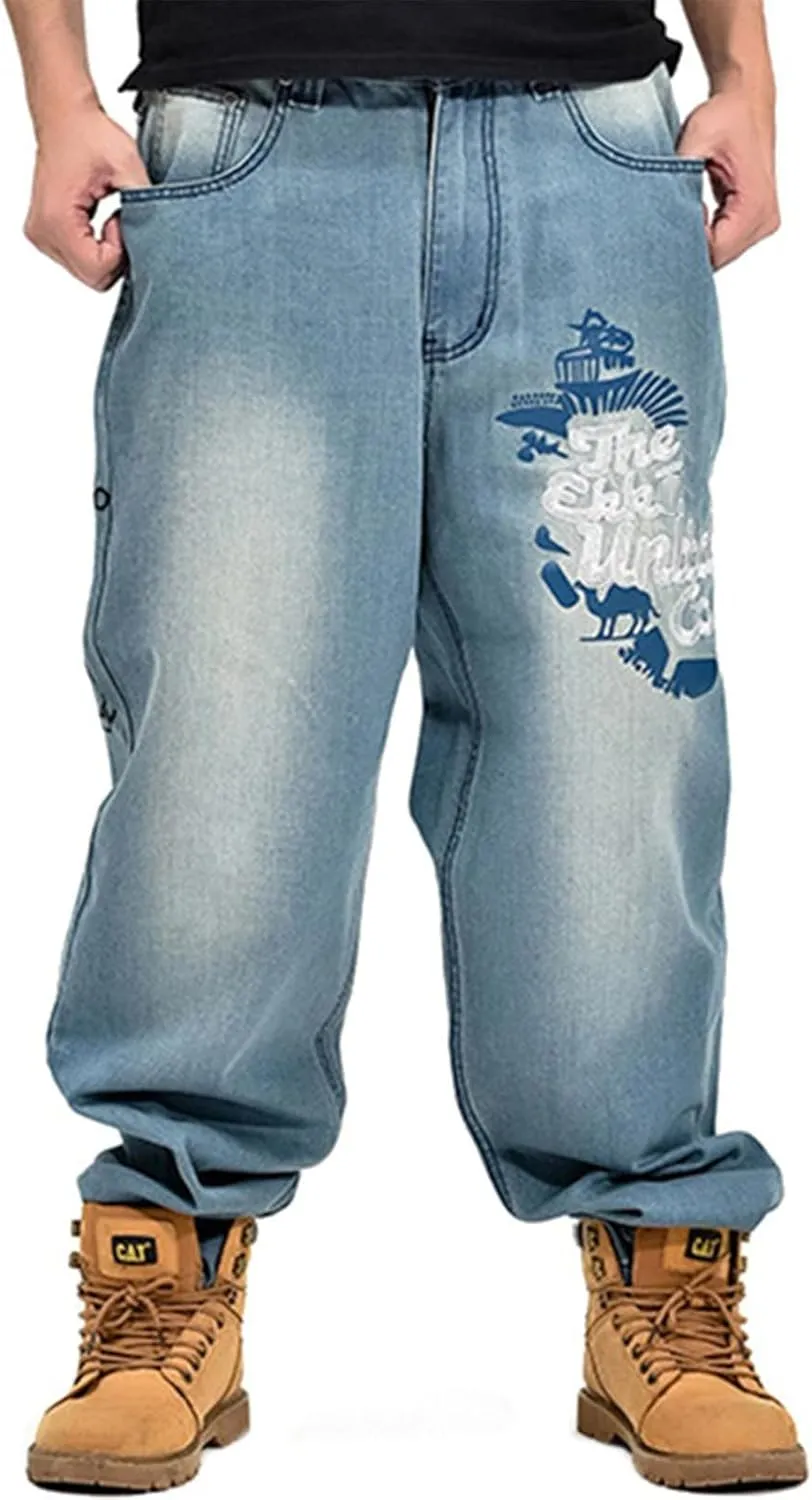 LUOBANIU Men's Baggy Jeans Loose Fit Y2K Vintage Embroidered Denim Fashion Hip-hop Dance Skater Skateboard Pants