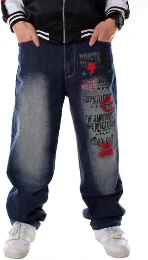 LUOBANIU Men's Y2K Hip Hop Style Baggy Jeans Denim Loose Fit Vintage Embroidered Dance Skateboard Pants