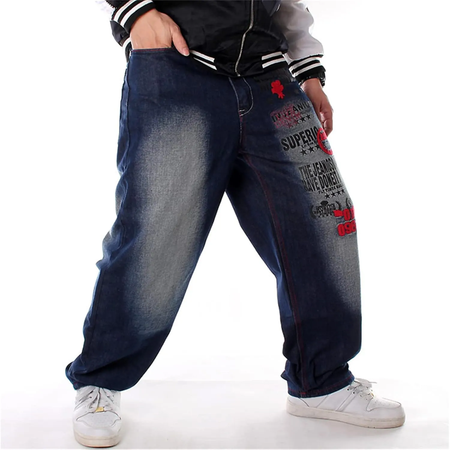 LUOBANIU Men's Y2K Hip Hop Style Baggy Jeans Denim Loose Fit Vintage Embroidered Dance Skateboard Pants