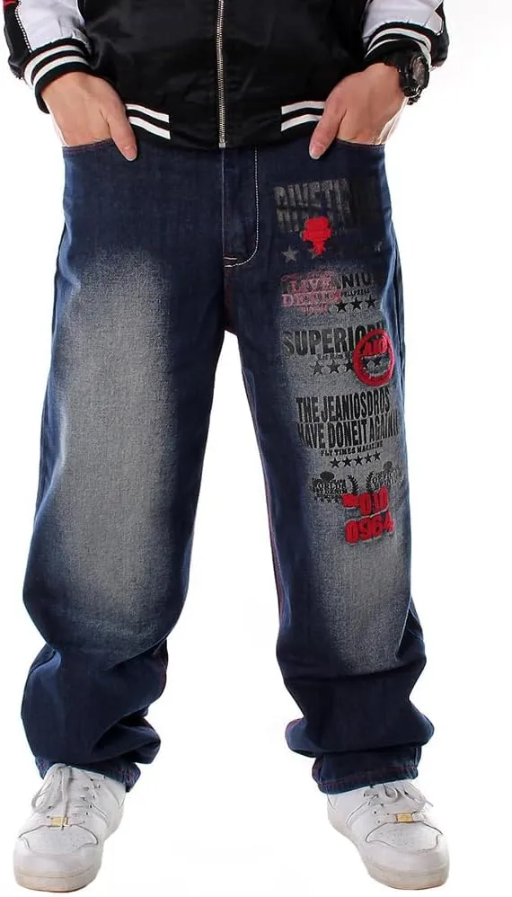 LUOBANIU Men's Y2K Hip Hop Style Baggy Jeans Denim Loose Fit Vintage Embroidered Dance Skateboard Pants