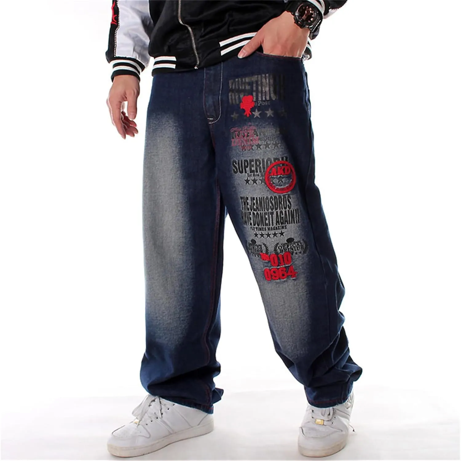 LUOBANIU Men's Y2K Hip Hop Style Baggy Jeans Denim Loose Fit Vintage Embroidered Dance Skateboard Pants