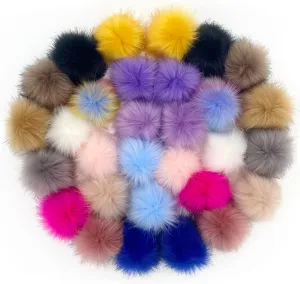 Lusy DM 30 Faux Fur Pom Pom Balls with Elastic Loop for Hats, Scarves, Shoes, Bags, Keychains (15 Colors, 2 Pcs Per Color)