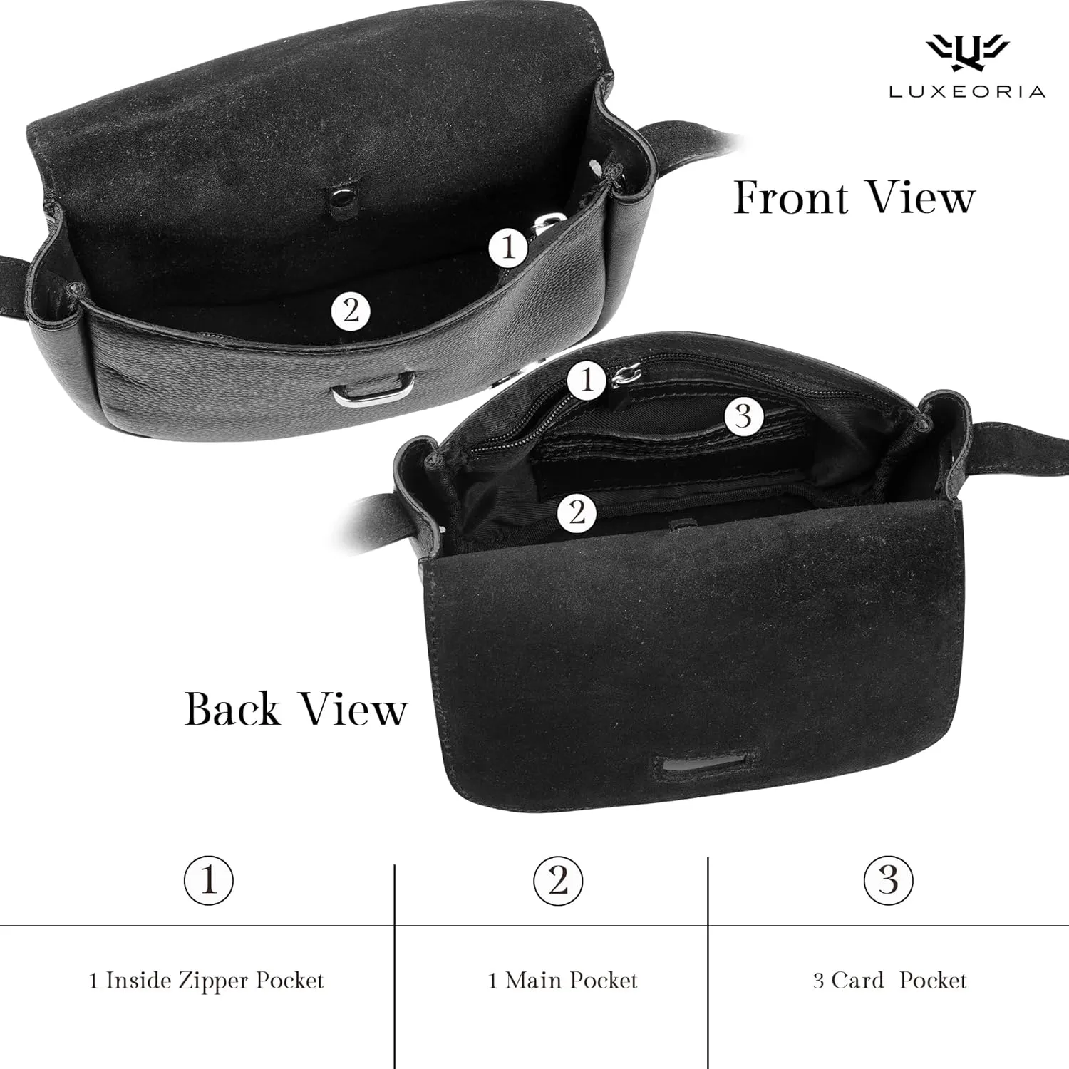 LUXEORIA Genuine Leather Crossbody Bags for Women, Small Travel Purses, Mobile & Credit Card Pockets with Adjustable Strap