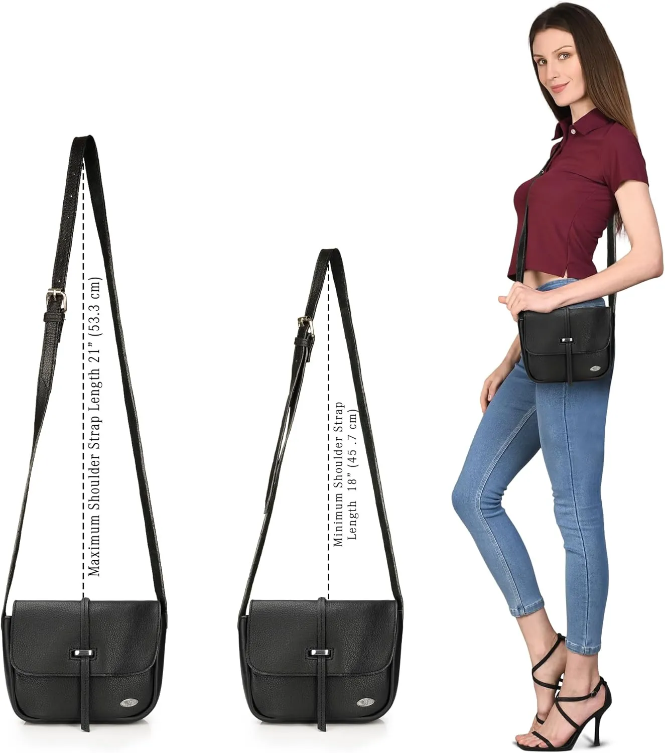 LUXEORIA Genuine Leather Crossbody Bags for Women, Small Travel Purses, Mobile & Credit Card Pockets with Adjustable Strap
