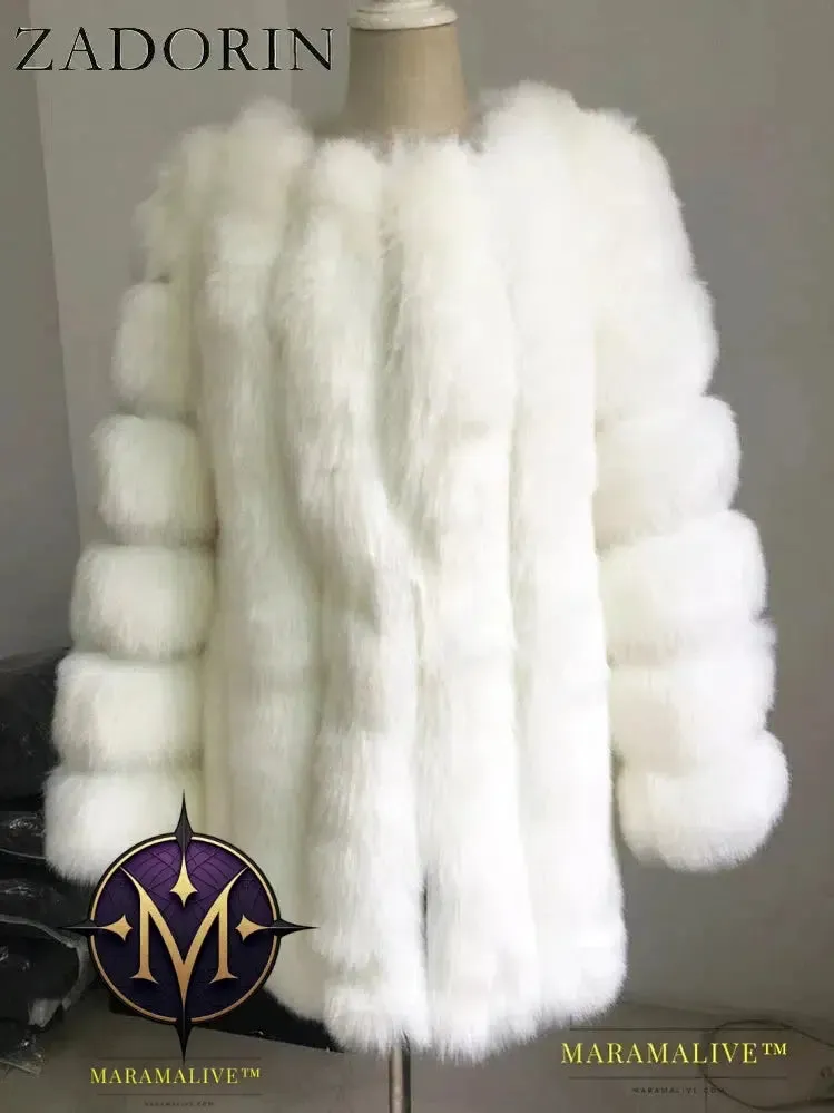 Luxury Faux Fox Fur Coat Slim Long Pink Red Blue Faux Fur Jacket Women Fake Fur Coats