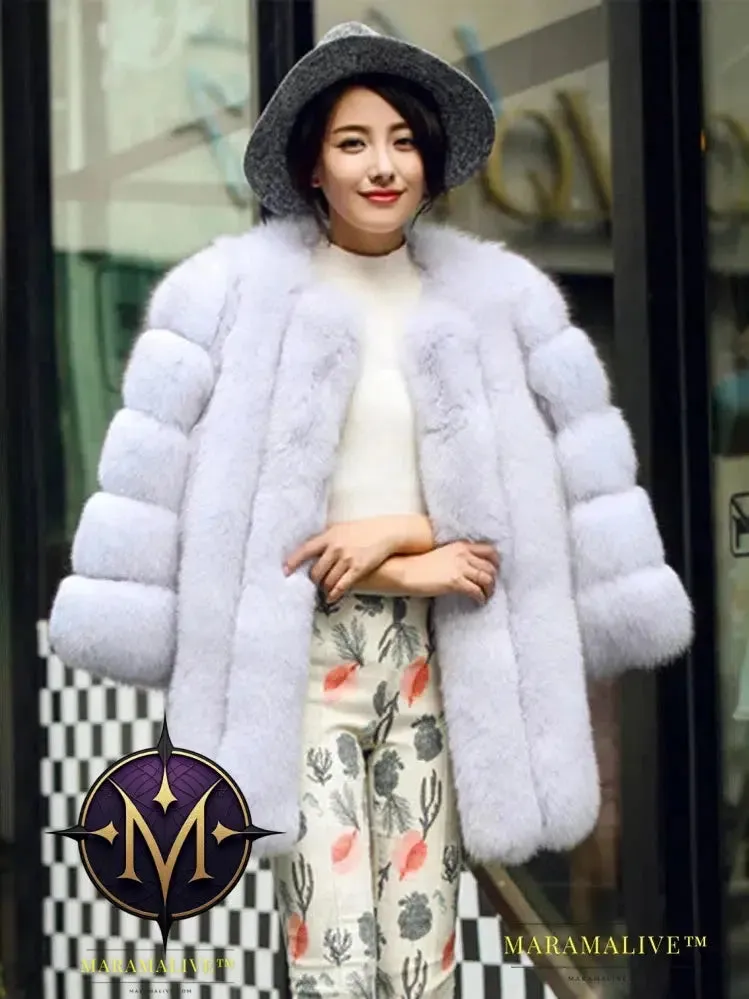 Luxury Faux Fox Fur Coat Slim Long Pink Red Blue Faux Fur Jacket Women Fake Fur Coats