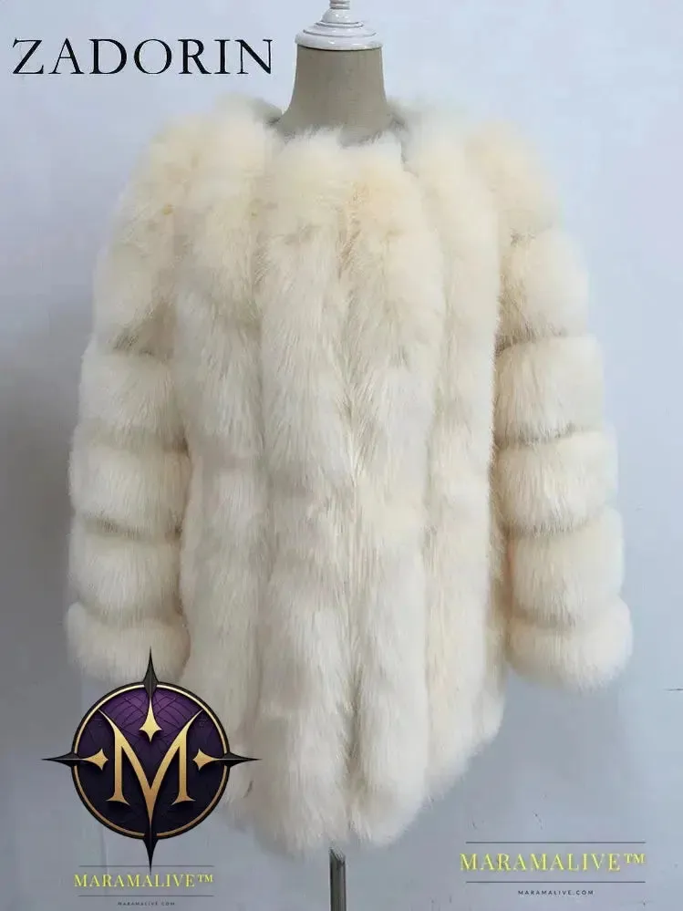 Luxury Faux Fox Fur Coat Slim Long Pink Red Blue Faux Fur Jacket Women Fake Fur Coats