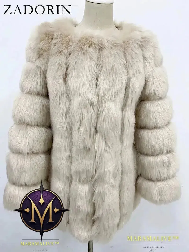 Luxury Faux Fox Fur Coat Slim Long Pink Red Blue Faux Fur Jacket Women Fake Fur Coats