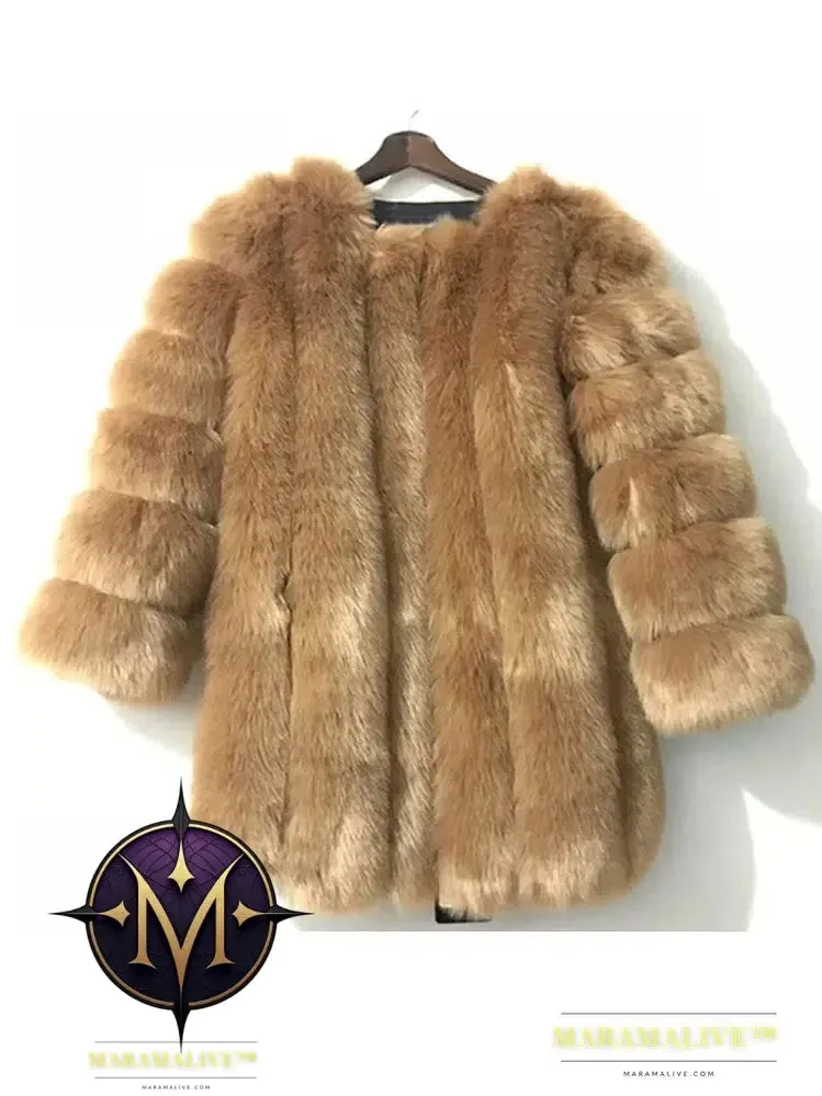 Luxury Faux Fox Fur Coat Slim Long Pink Red Blue Faux Fur Jacket Women Fake Fur Coats