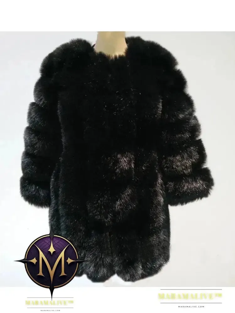 Luxury Faux Fox Fur Coat Slim Long Pink Red Blue Faux Fur Jacket Women Fake Fur Coats