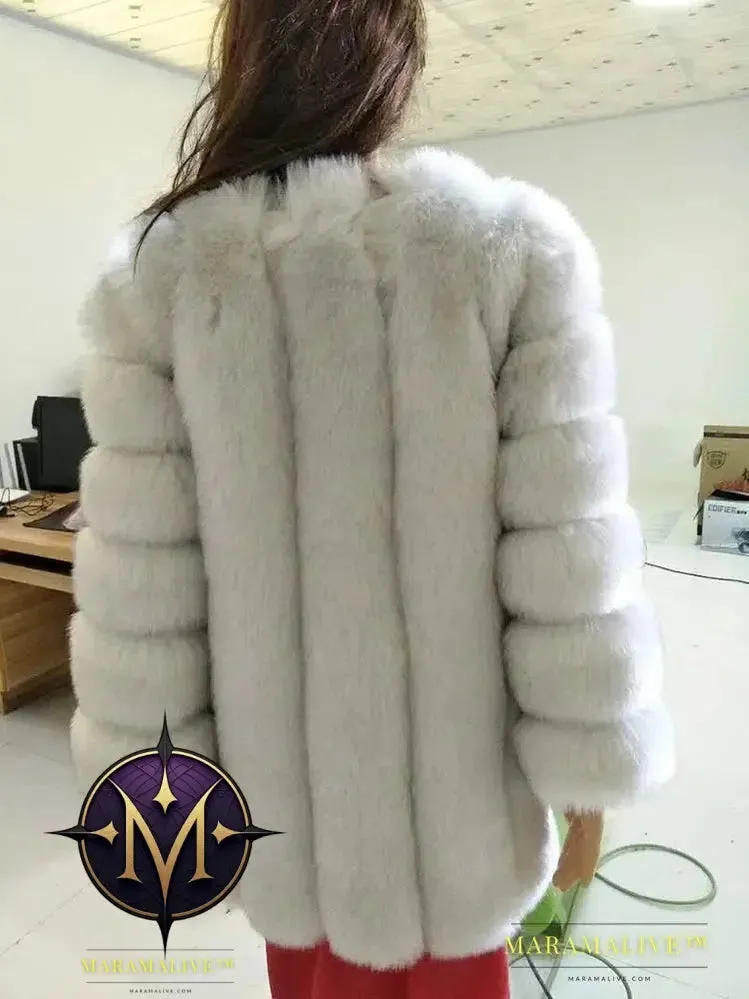 Luxury Faux Fox Fur Coat Slim Long Pink Red Blue Faux Fur Jacket Women Fake Fur Coats