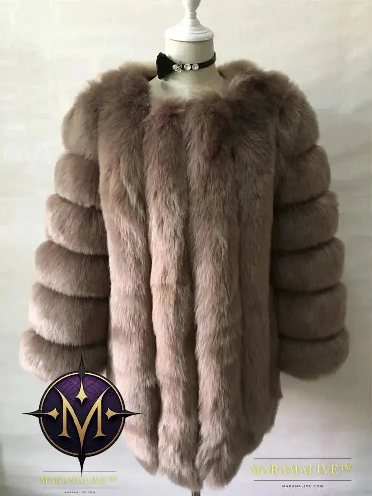 Luxury Faux Fox Fur Coat Slim Long Pink Red Blue Faux Fur Jacket Women Fake Fur Coats