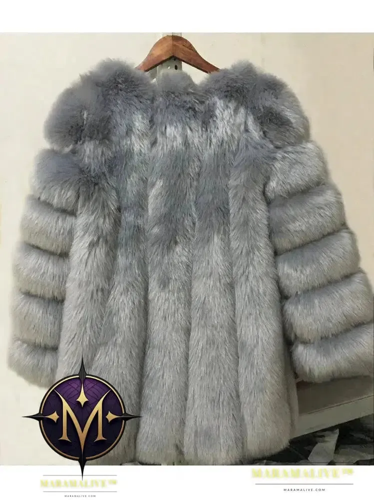 Luxury Faux Fox Fur Coat Slim Long Pink Red Blue Faux Fur Jacket Women Fake Fur Coats