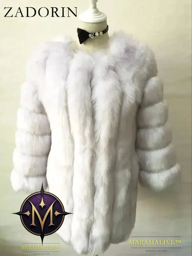 Luxury Faux Fox Fur Coat Slim Long Pink Red Blue Faux Fur Jacket Women Fake Fur Coats
