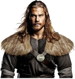 L'VOW Men Viking Fur Shawl Fur Mantle with Leather Belt Medieval Shoulder Wrap Fur Collar LARP Warrior Costume