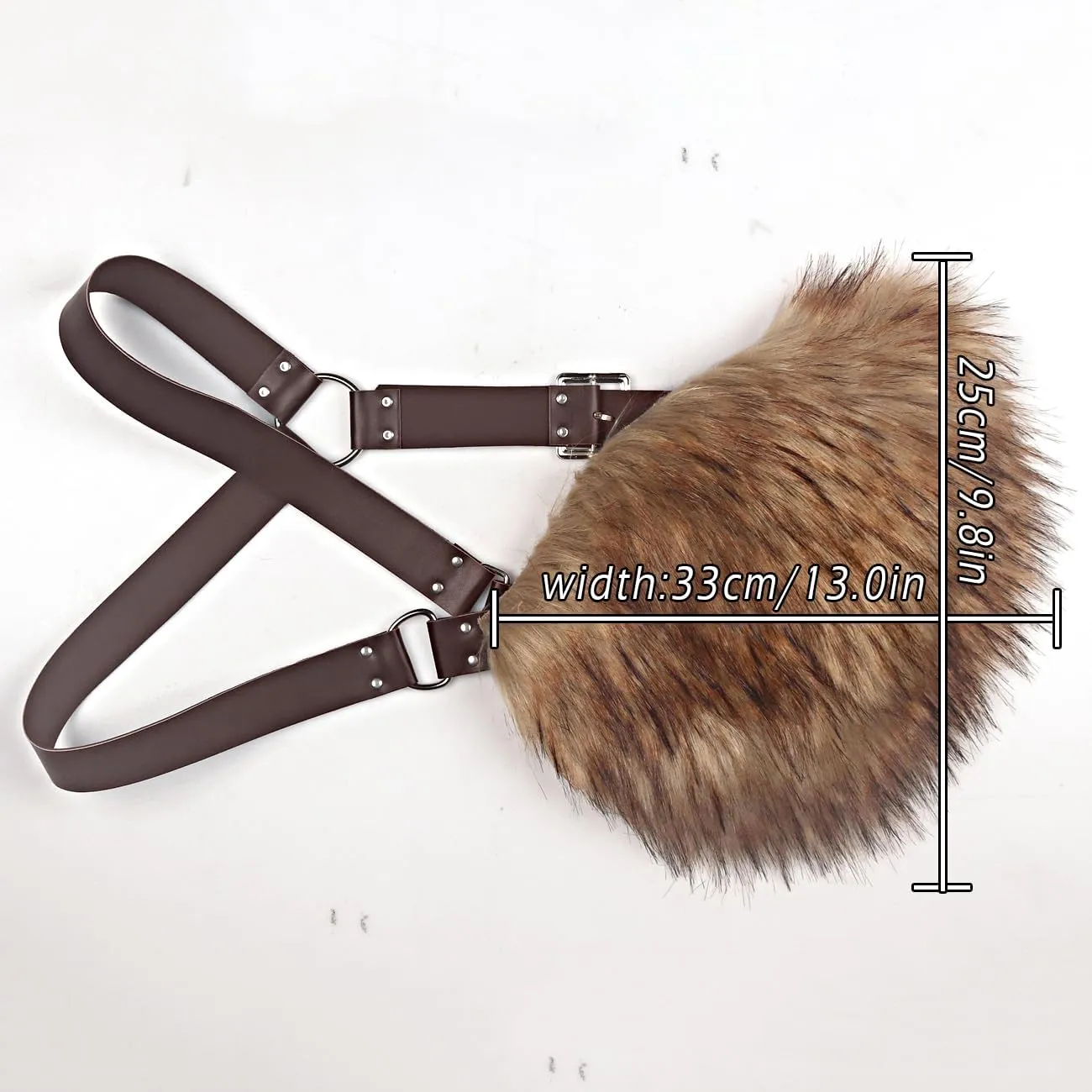 L'VOW Men's Viking Fur Shoulder Armor Medieval One Shoulder Fur Wrap Leather LARP Cosplay Costume Accessory