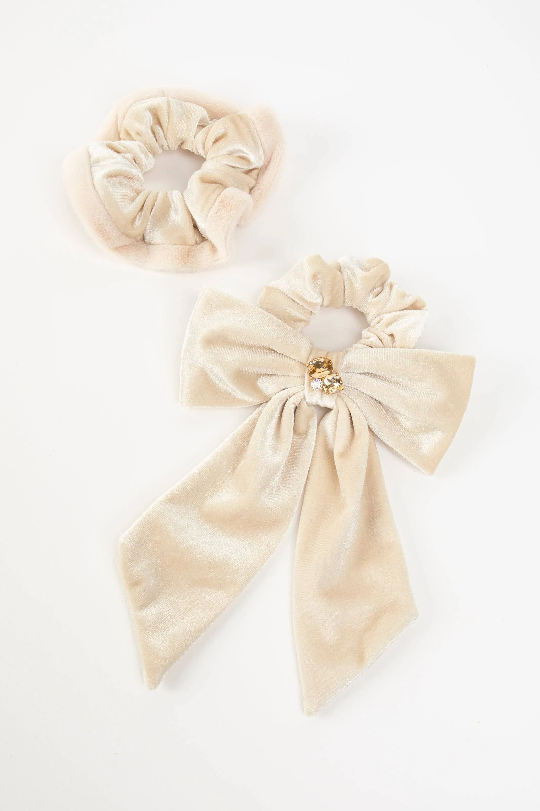 Lydia Velvet Bow Scrunchie Pair: Black