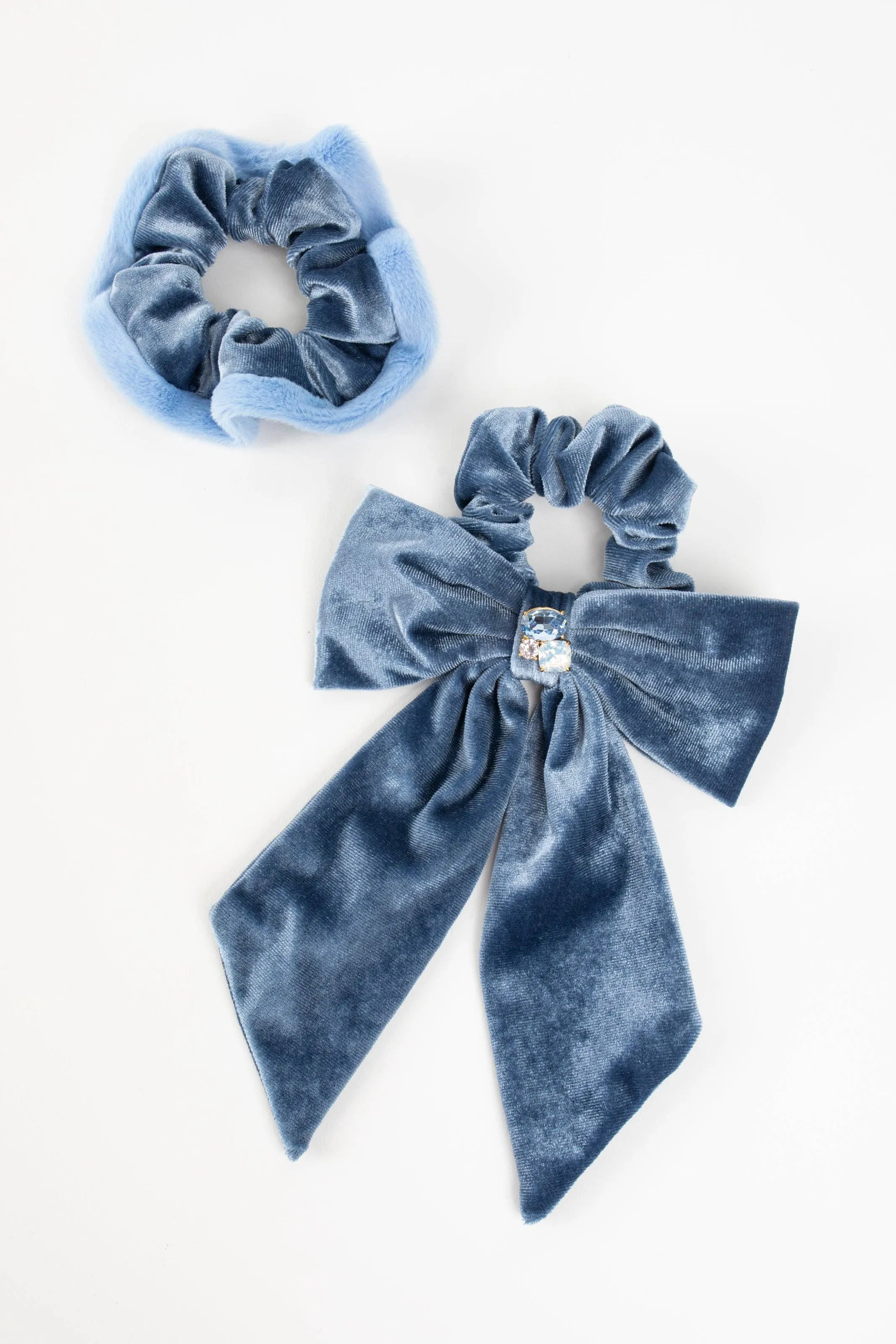 Lydia Velvet Bow Scrunchie Pair: Black