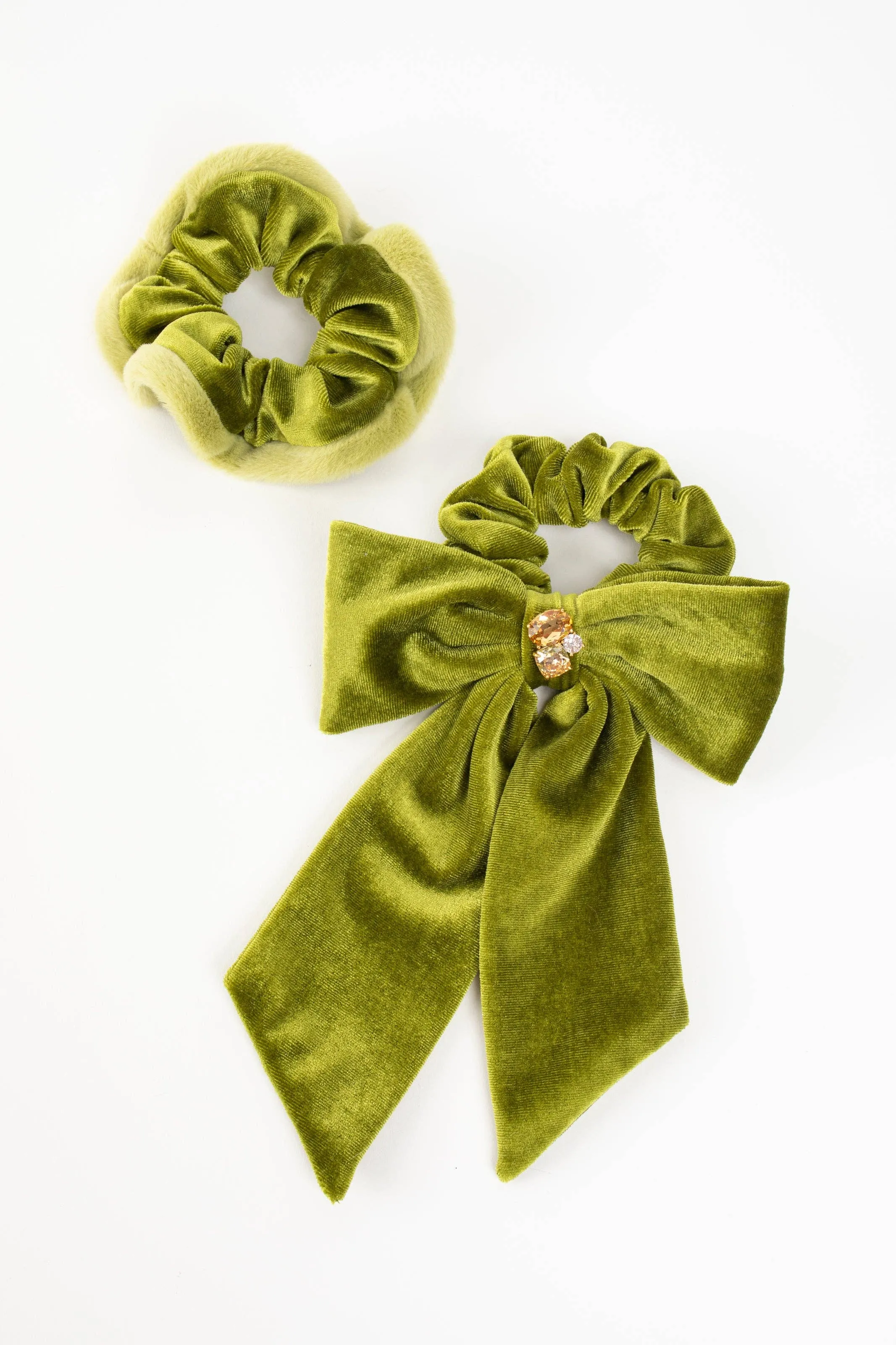 Lydia Velvet Bow Scrunchie Pair: Black