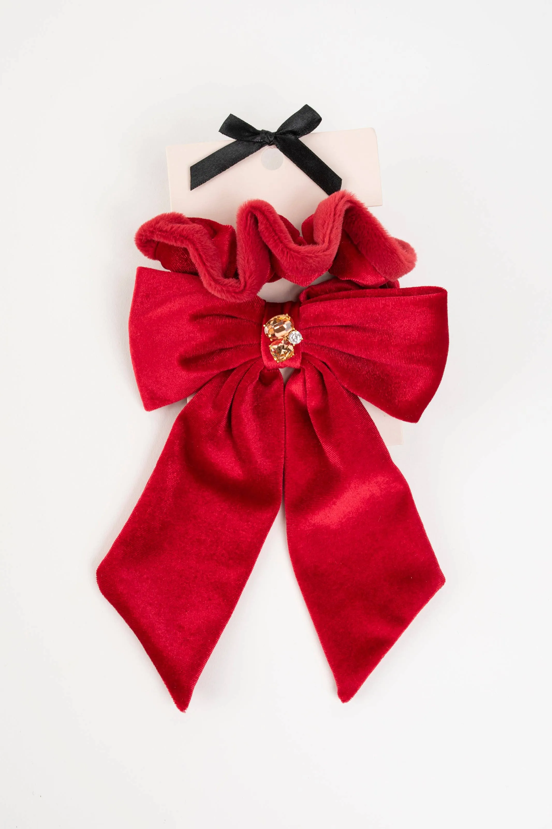 Lydia Velvet Bow Scrunchie Pair: Black