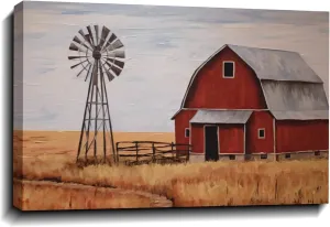 LYUNSHUO Rustic Farmhouse Wall Art Red Barn Picture Canvas Print Windmill Painting Country Scenery Poster Vintage Landscape Artwork for Home Living Room Bedroom Decor Framed(Art-4,16.00"x24.00")