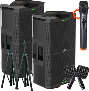 Mackie 2X SRM V-Class Series, 15-Inch 2000W High-Performance Loudspeaker, Powered-Black (SRM210 V-Class) (Pair) with EMB Speaker Stand, EMB Cable and EMB Wireless Microphone Bundle