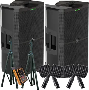 Mackie 2X SRM V-Class Series, 15-Inch 2000W High-Performance Loudspeaker, Powered-Black (SRM210 V-Class) (Pair) with EMB Speaker Stand, EMB Cable and Gravity Magnet Phone Holder Bundle