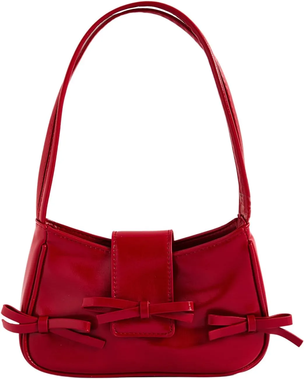 MakeMeChic Women's Bow Shoulder Handbag PU Leather Top Handle Y2K Underarm Bags