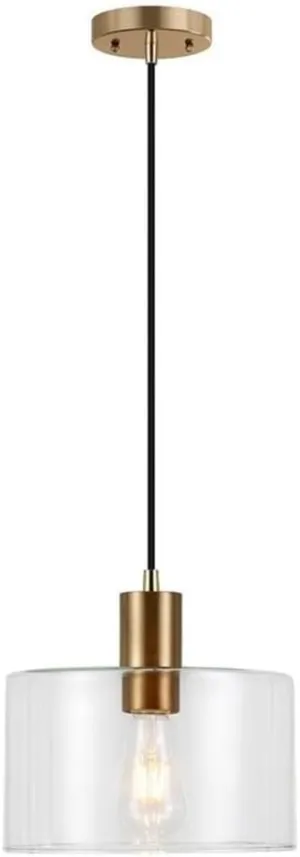 MAKLAINE Modern/Contemporary 10" Brass Metal/Glass Pendant
