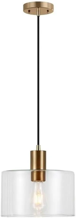 MAKLAINE Modern/Contemporary 10" Brass Metal/Glass Pendant
