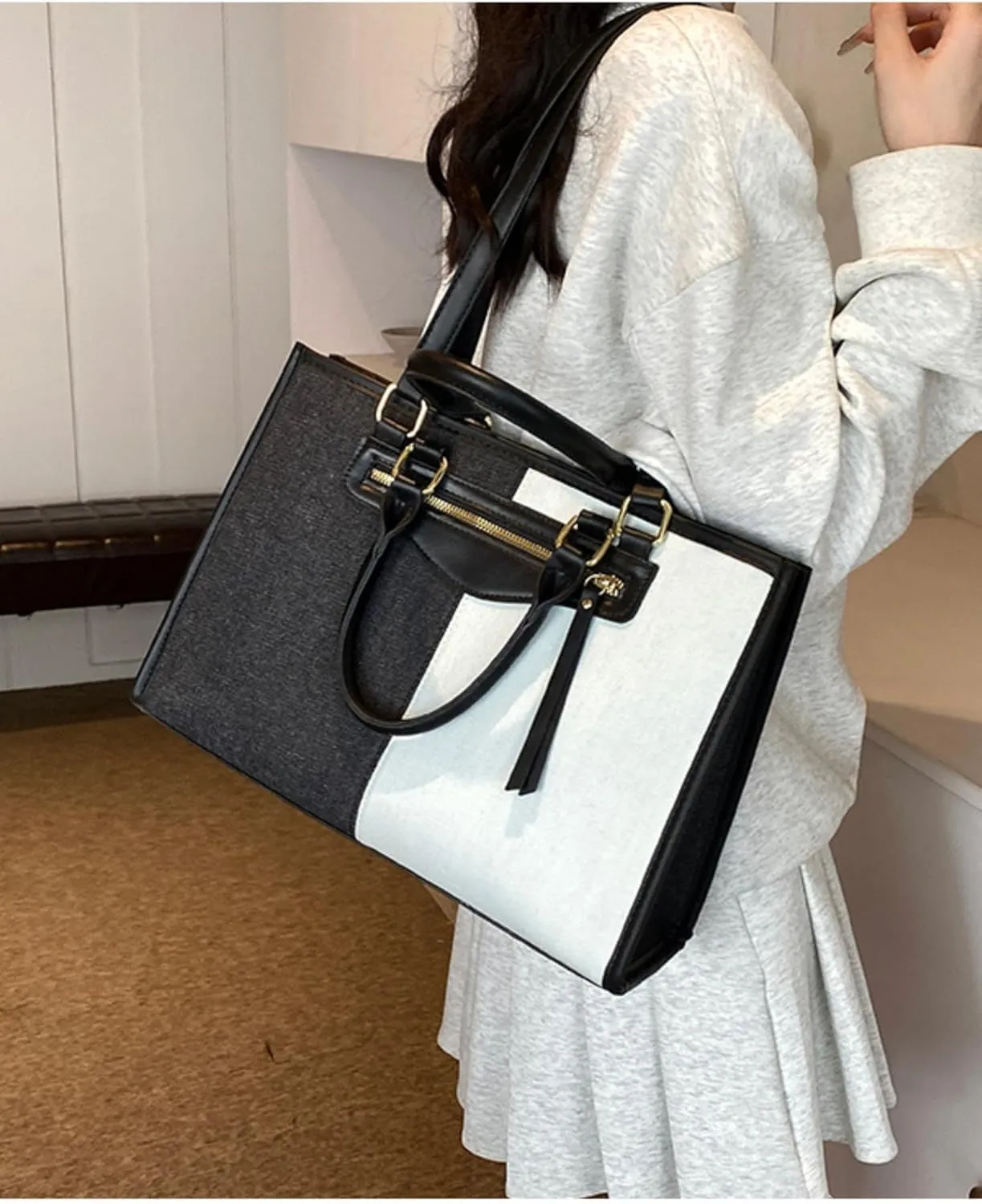 Makukke Denim Tote Bag for Women Large Shoulder Bag Handbag for Work Office Travel Shopping