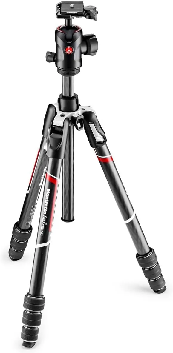 Manfrotto Befree GT 4-Section Carbon Fiber Travel Tripod with 496 Center Ball Head, Twist Lock, Black