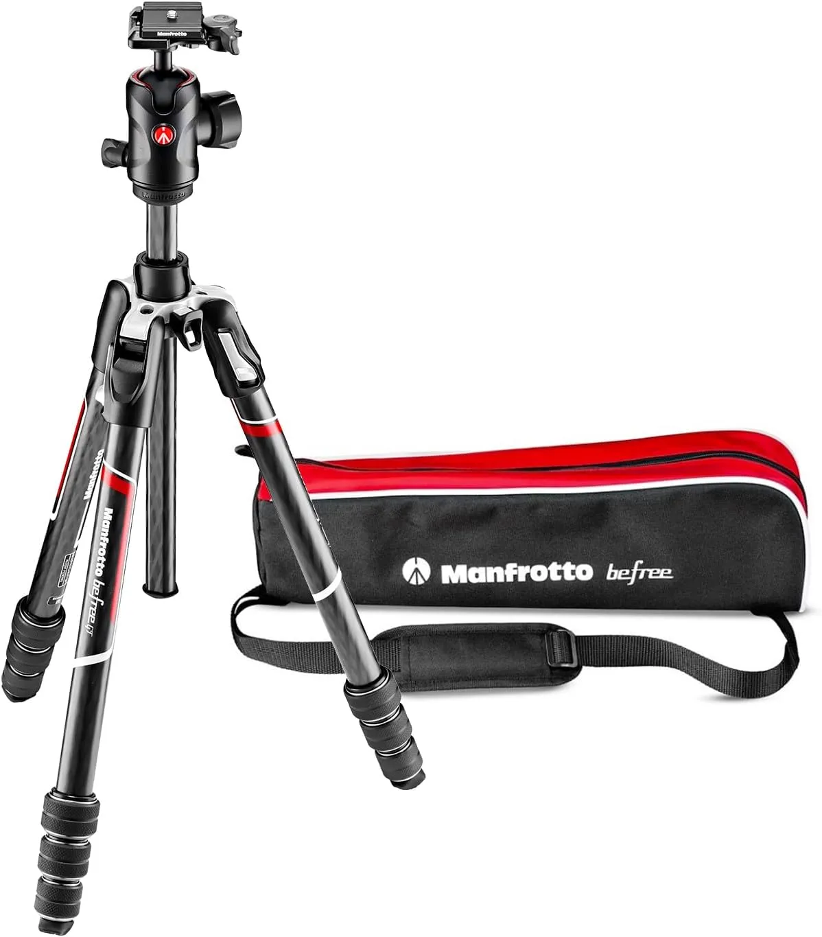 Manfrotto Befree GT 4-Section Carbon Fiber Travel Tripod with 496 Center Ball Head, Twist Lock, Black