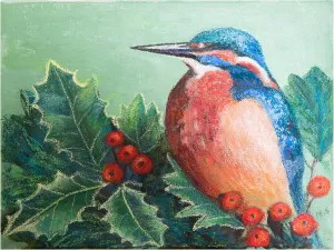 Margo Starkey 'Kingfisher on berries, 2022' Canvas Art - 24 x 18 Inches