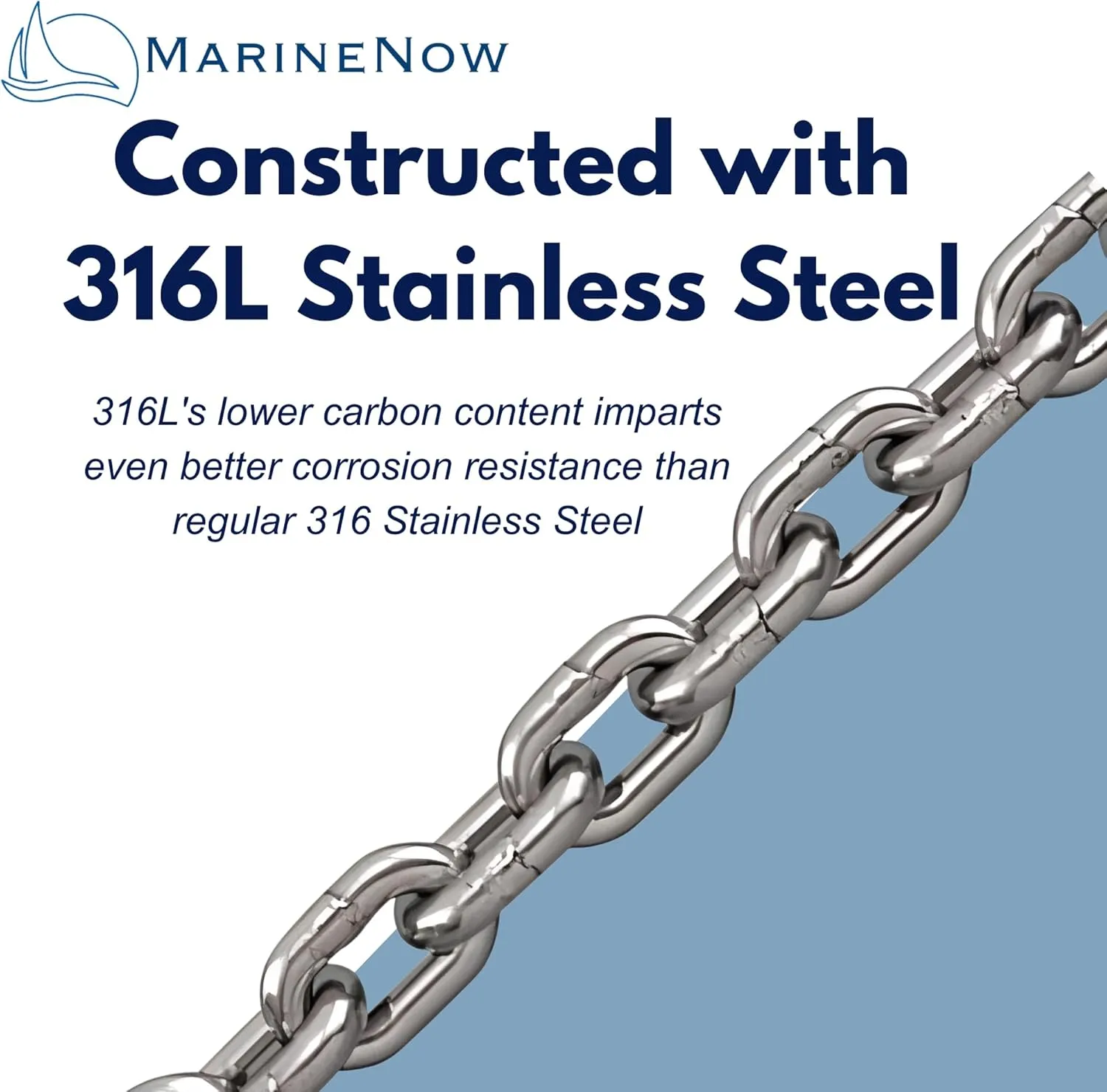 MarineNow High-Test 3/16” 316L Stainless Steel Marine Chain (Choose Length)