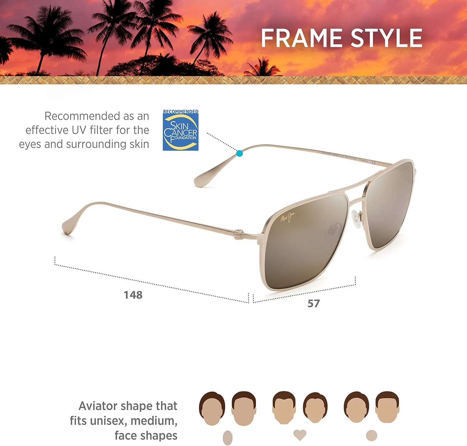 Maui Jim Men's and Women's Beaches Polarized Aviator Sunglasses
